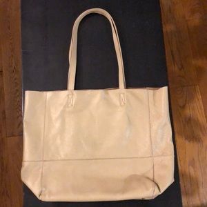 SAKS Fifth Avenue beige leather shoulder tote